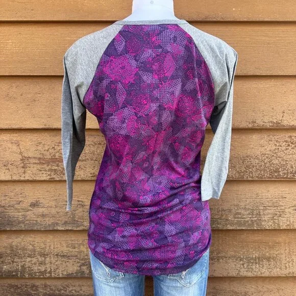 LuLaRoe Womens Raglan Sleeve Top S Purple & Gray Floral Print Stretchy Blend - Picture 4 of 9